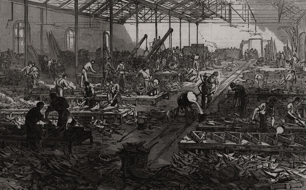 Making ploughshares at the Britannia Works, Bedford. Bedfordshire 1874 print
